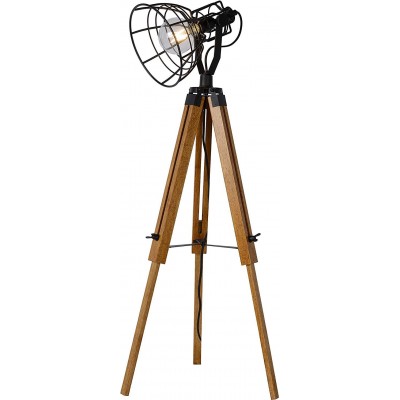 Floor lamp 60W Spherical Shape Ø 42 cm. Placed on tripod Living room, dining room and bedroom. Rustic Style. Wood. Black Color