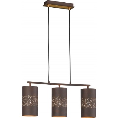 Lámpara colgante 120W Forma Cilíndrica 150×60 cm. Triple foco Salón, comedor y dormitorio. Estilo rústico. Metal. Color marrón