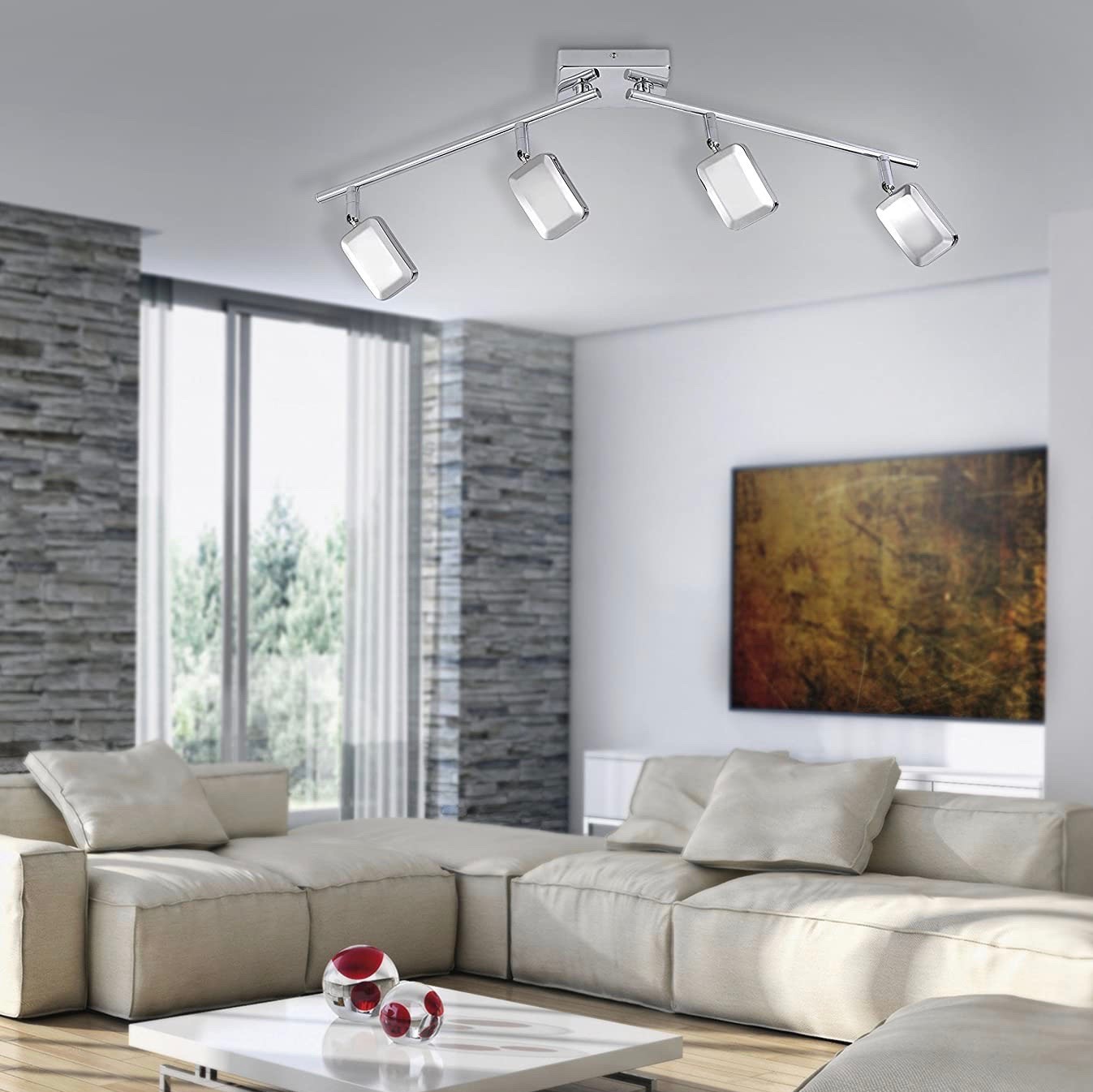 116,95 € Envio grátis | Refletor interno 4W 79×73 cm. 4 holofotes Metais. Cor cromado