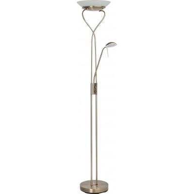 195,95 € Free Shipping | Floor lamp 18W 3000K Warm light. Round Shape 180×62 cm. LED with auxiliary reading lamp Living room, dining room and bedroom. Modern Style. Metal casting and Glass. Silver Color
