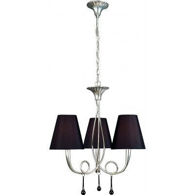 Lámpara de araña 60W Forma Cónica 165×55 cm. Triple foco Comedor, dormitorio y vestíbulo. Estilo clásico. Cristal, Metal y Textil. Color negro
