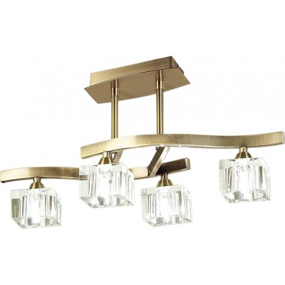 Ceiling lamp Extended Shape 50×28 cm. 4 spotlights Living room, dining room and bedroom. Steel and Crystal. Golden Color