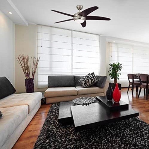 211,95 € Бесплатная доставка | Потолочный вентилятор с подсветкой 80W 132×132 cm. 5 лопаток-лопастей. Дистанционное управление Металл. Чернить Цвет