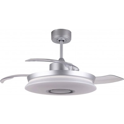 399,95 € Envoi gratuit | Ventilateur de plafond avec lumière 107×107 cm. Haut-parleur Bluetooth. LED RVB multicolores Abs, acier et acrylique. Couleur argent