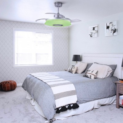 399,95 € Spedizione Gratuita | Ventilatore da soffitto con luce 107×107 cm. Altoparlante bluetooth. LED RGB multicolore Abs, acciaio e acrilico. Colore argento