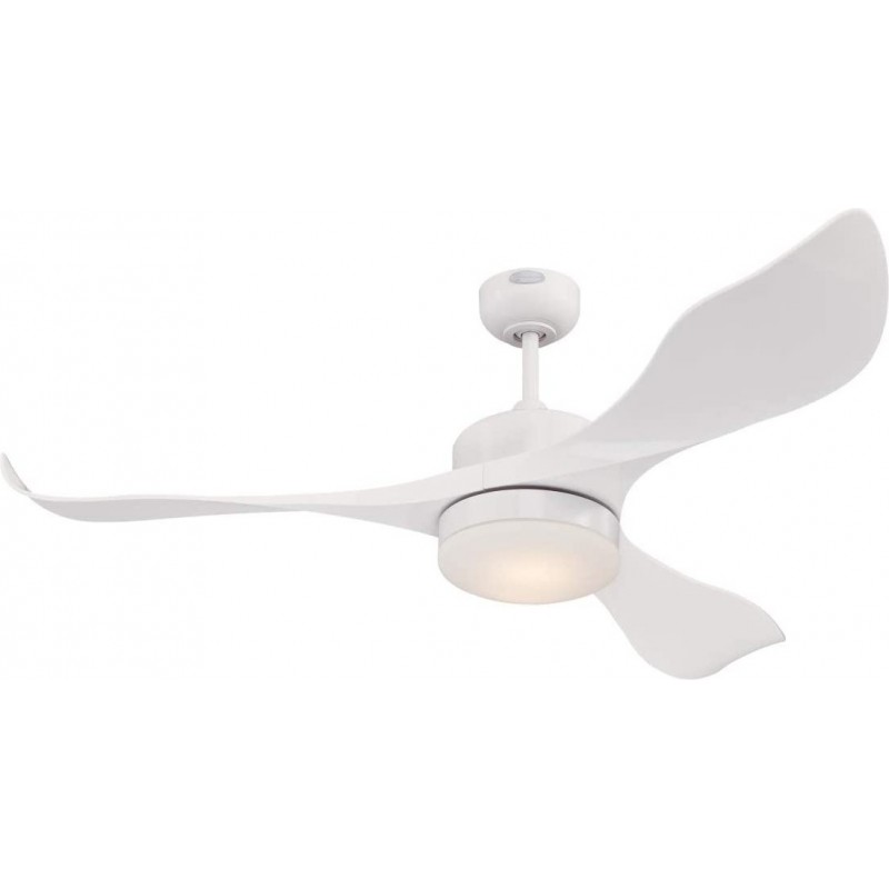 399,95 € Free Shipping | Ceiling fan with light 80W 132×132 cm. 3 vanes-blades. Remote control. LED lighting Living room, dining room and bedroom. Modern Style. Metal casting and Glass. White Color