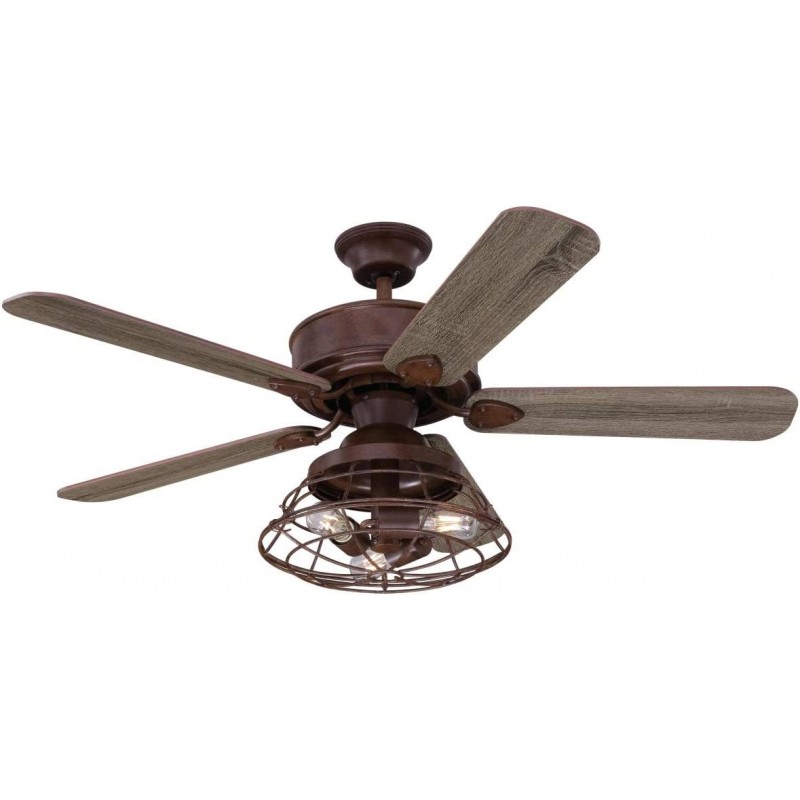 274,95 € Free Shipping | Ceiling fan with light 54W 2700K Very warm light. 122×122 cm. 5 vanes-blades. Protective screen with LED lighting. Remote control Wood. Brown Color