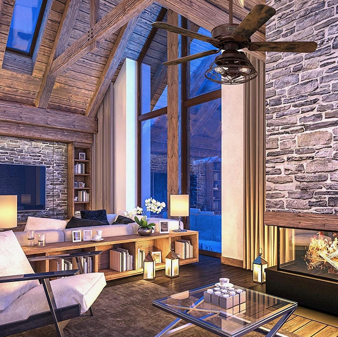 274,95 € Spedizione Gratuita | Ventilatore da soffitto con luce 54W 2700K Luce molto calda. 122×122 cm. 5 pale. Schermo protettivo con illuminazione a LED. Telecomando Legna. Colore marrone