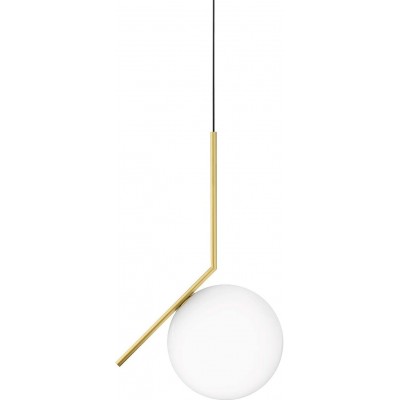 Lâmpada pendurada 60W 48×20 cm. Aço, vidro e latão. Cor branco