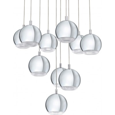 Hanging lamp Eglo Spherical Shape 170 cm. 10 spotlights Living room, dining room and bedroom. Modern Style. Steel and PMMA. Gray Color