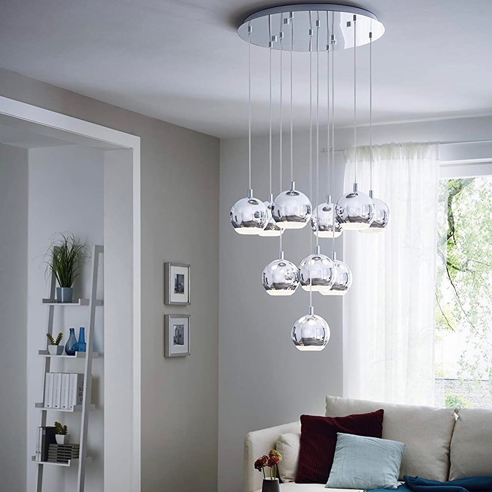 452,95 € Free Shipping | Hanging lamp Eglo 170 cm. 10 spotlights Steel and pmma. Gray Color