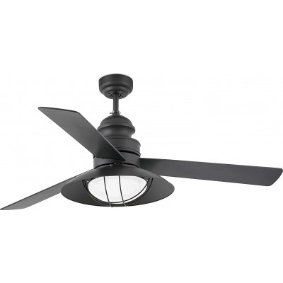 311,95 € Free Shipping | Ceiling fan with light 20W Ø 132 cm. 3 vanes-blades Steel, crystal and pmma. Black Color