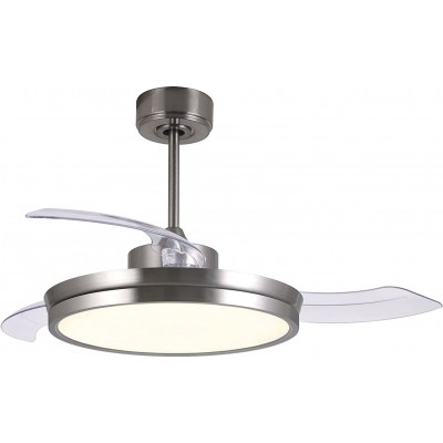 327,95 € Envio grátis | Ventilador de teto com luz 43×43 cm. 3 lâminas dobráveis. 6 velocidades. Controle remoto. Silencioso. 3 modos de iluminação LED Aço e policarbonato. Cor castanho