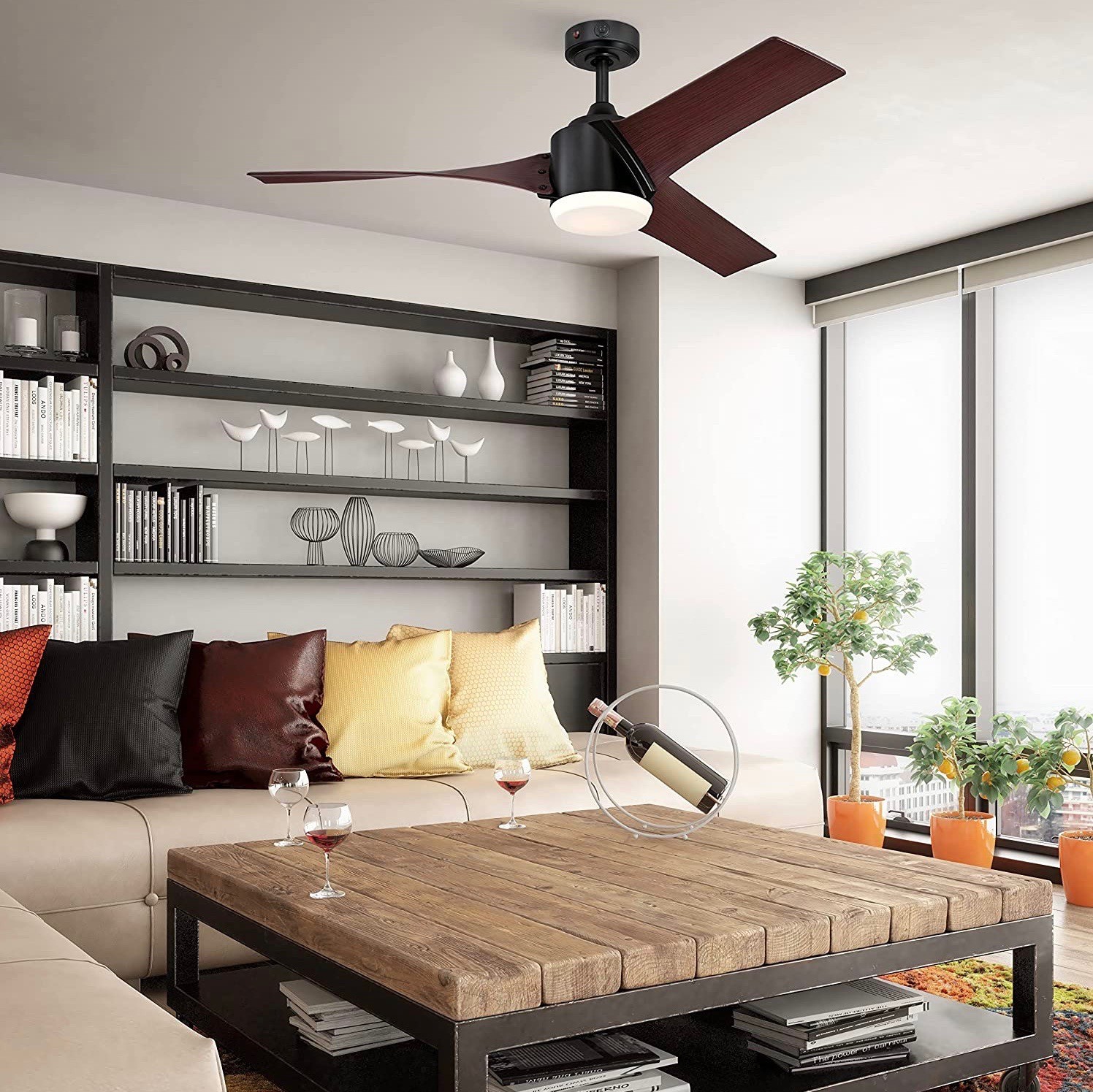 409,95 € Spedizione Gratuita | Ventilatore da soffitto con luce 40W 3000K Luce calda. 63×31 cm. 3 pale. Telecomando Bicchiere. Colore marrone