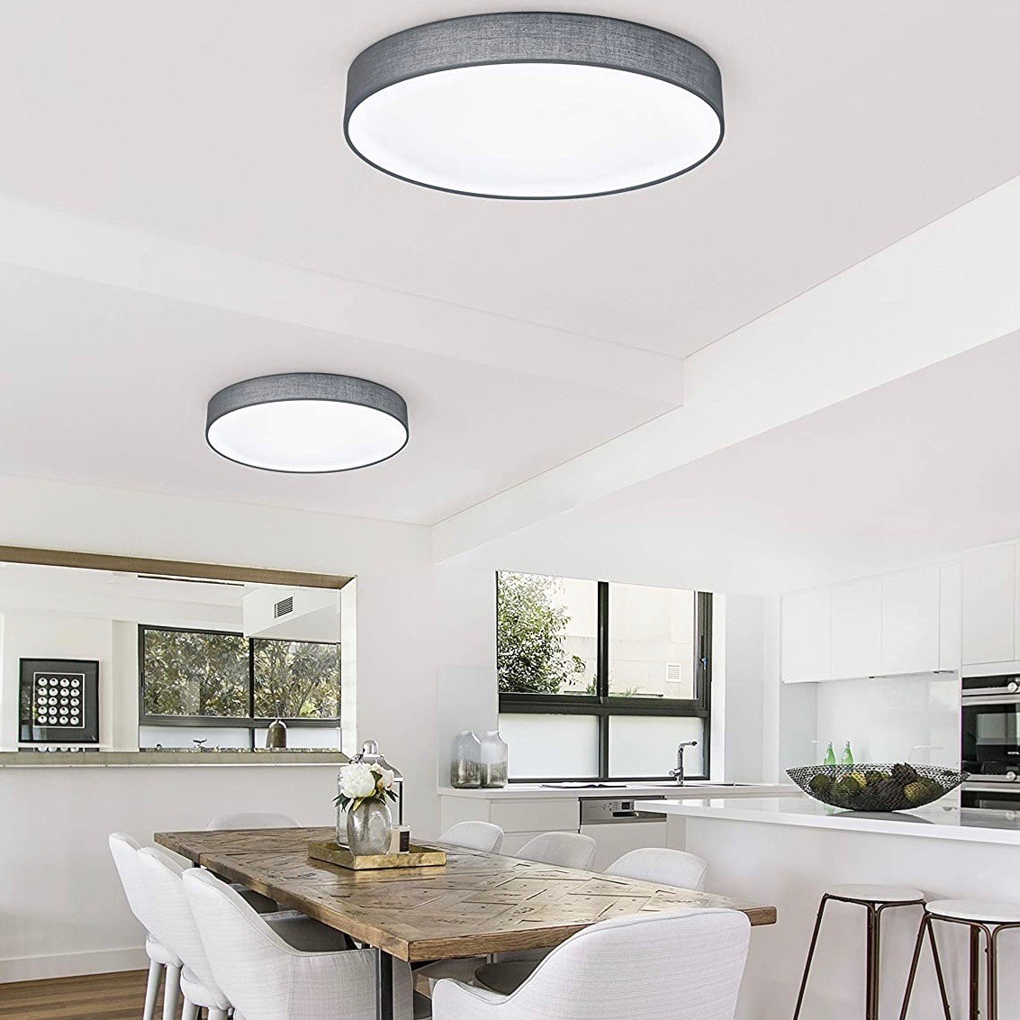 296,95 € 免费送货 | 室内顶灯 Trio 40W 60×60 cm. LED 纺织品. 灰色的 颜色
