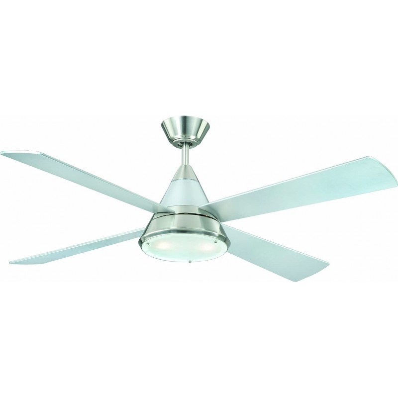 348,95 € Free Shipping | Ceiling fan with light 32W 132×132 cm. 4 vanes-blades. Remote control Living room, dining room and lobby. Modern Style. Gray Color