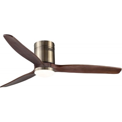 322,95 € Envío gratis | Ventilador de techo con luz 43×43 cm. 3 aspas-palas. 5 velocidades. Mando a distancia. 3 modos de iluminación LED. Silencioso Acero, acrílico y aluminio. Color marrón