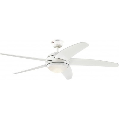 279,95 € Free Shipping | Ceiling fan with light 17W 3000K Warm light. 132×132 cm. 5 blades-blades Living room, bedroom and lobby. Modern Style. Metal casting, Wood and Glass. White Color