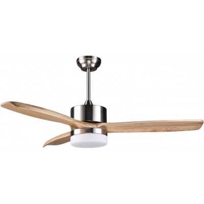 Ceiling fan with light 12W 4000K Neutral light. Ø 20 cm. 3 vanes-blades Living room, dining room and lobby. Modern Style. Steel, Wood and Glass. Sand Color