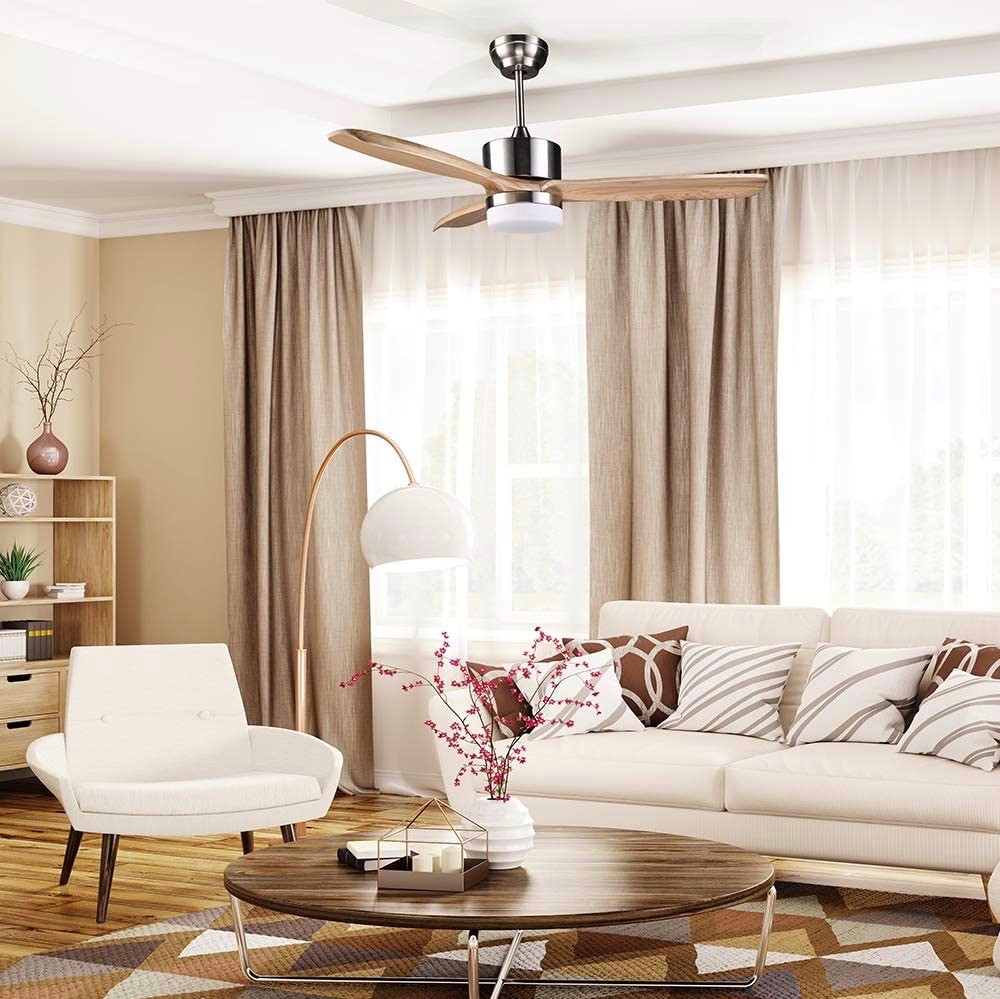319,95 € Envio grátis | Ventilador de teto com luz 12W 4000K Luz neutra. Ø 20 cm. 3 palhetas Aço, madeira e vidro. Cor areia