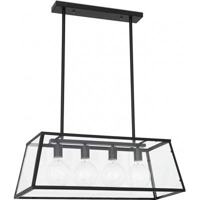 419,95 € Free Shipping | Hanging lamp 60W Rectangular Shape 90×78 cm. 4 points of light Living room, dining room and bedroom. Modern Style. Aluminum, Crystal and Metal casting. Black Color