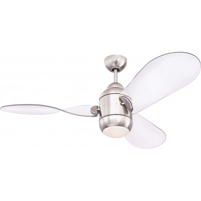 463,95 € Free Shipping | Ceiling fan with light 40W 3000K Warm light. 56×32 cm. 3 vanes-blades Living room, dining room and lobby. Modern Style. Glass. Nickel Color