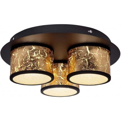Lámpara de techo 18W Forma Cilíndrica 12 cm. 3 puntos de luz Salón, comedor y vestíbulo. Metal y Vidrio. Color dorado