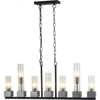 379,95 € Free Shipping | Hanging lamp Extended Shape 100×32 cm. 7 light points Dining room, bedroom and lobby. Metal casting and Glass. Silver Color
