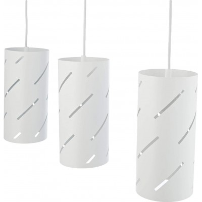 Lámpara colgante 60W Forma Cilíndrica 62×32 cm. Triple foco Comedor, dormitorio y vestíbulo. Metal. Color blanco