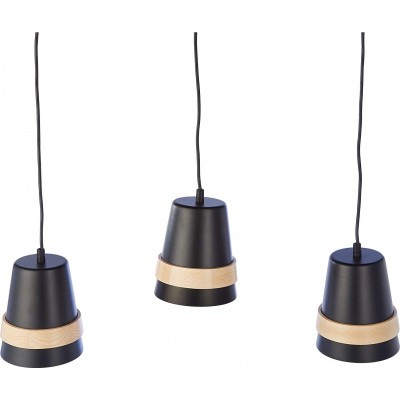 399,95 € Free Shipping | Hanging lamp 60W Conical Shape 64×24 cm. Triple focus Living room, dining room and lobby. Metal casting and Wood. Black Color