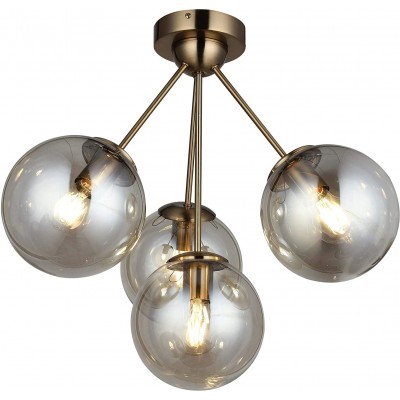 572,95 € Free Shipping | Ceiling lamp 40W Spherical Shape 54×54 cm. 4 points of light Living room, dining room and bedroom. Metal casting and Glass. Golden Color
