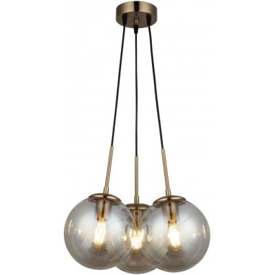 Lampe à suspension 40W Façonner Sphérique 120×40 cm. 3 points de lumière Salle, chambre et hall. Cristal et Métal. Couleur dorée