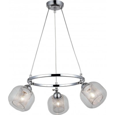 Lampe à suspension 40W Façonner Sphérique 40×40 cm. 3 points de lumière Salle à manger, chambre et hall. Cristal et Métal. Couleur chromé