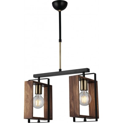 278,95 € Free Shipping | Hanging lamp 40W 56×34 cm. 2 points of light Metal casting and wood. Brown Color