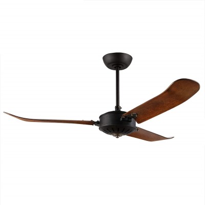 319,95 € Free Shipping | Ceiling fan Eglo Round Shape Ø 132 cm. 3 vanes-blades. Remote control Living room and office. Modern Style. Metal casting and Wood. Black Color