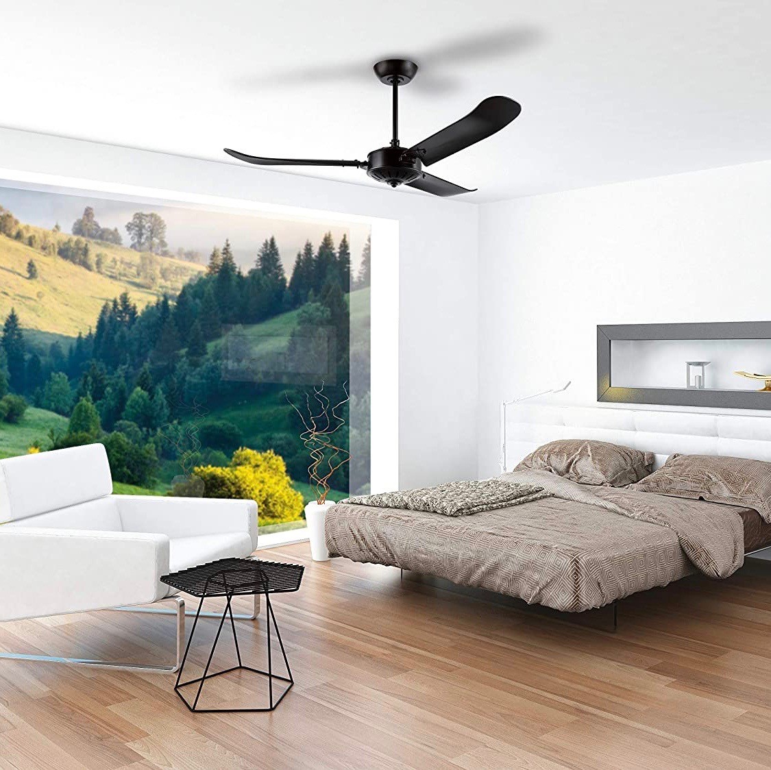 401,95 € Free Shipping | Ceiling fan Eglo Ø 137 cm. 3 blades-blades. Remote control Metal casting and wood. Black Color