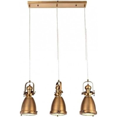 285,95 € Free Shipping | Hanging lamp 27W 3000K Warm light. Conical Shape 190×61 cm. Triple focus Living room, dining room and bedroom. Retro Style. Aluminum and Metal casting. Golden Color