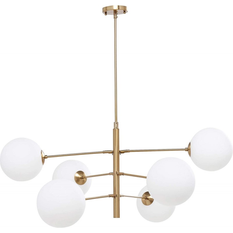 575,95 € Free Shipping | Chandelier Spherical Shape 105×105 cm. 6 light points Living room, dining room and lobby. Brass. White Color