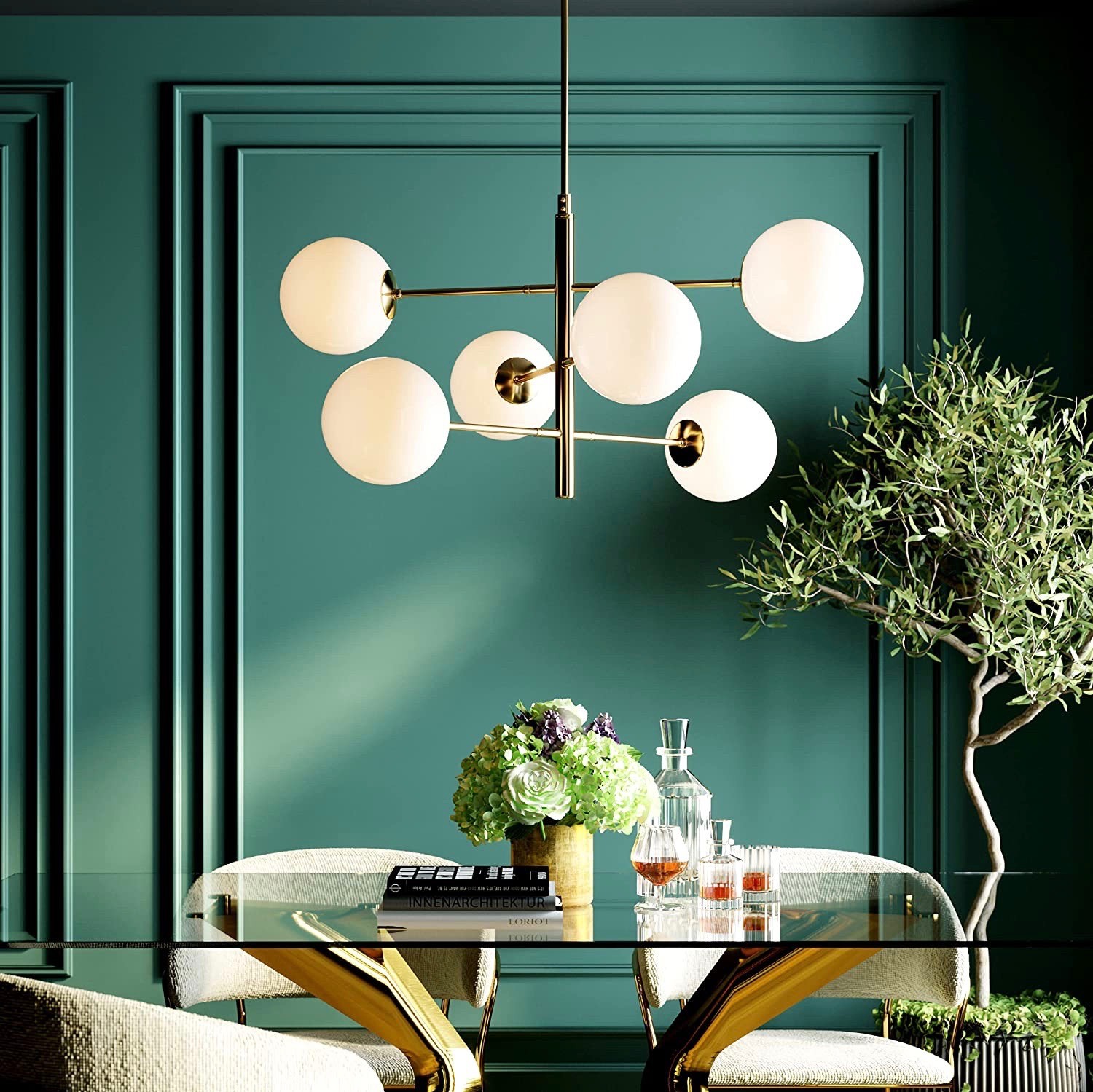 547,95 € Envio grátis | Lustre 105×105 cm. 6 pontos de luz Latão. Cor branco