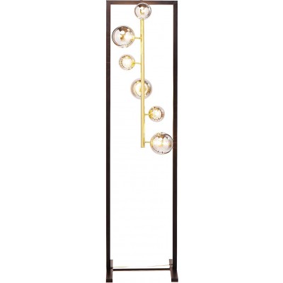 Lampadaire Façonner Rectangulaire 160×42 cm. 6 points lumineux Salle, salle à manger et chambre. Acier et Cristal. Couleur dorée
