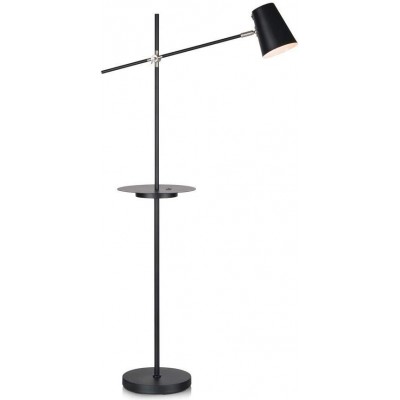Floor lamp 40W Conical Shape 144×65 cm. Slide tray Living room, bedroom and lobby. Metal casting. Black Color