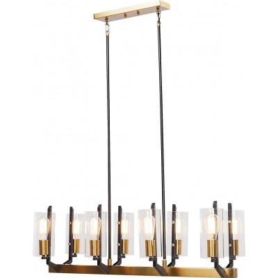 Lámpara colgante 60W Forma Cilíndrica 120×93 cm. 8 puntos de luz Salón, comedor y dormitorio. Estilo moderno. Cristal y Latón. Color dorado