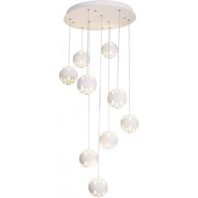 Lampe à suspension Façonner Sphérique 100×45 cm. 9 spots LED Salle, salle à manger et chambre. Aluminium. Couleur blanc