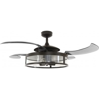 558,95 € Free Shipping | Ceiling fan with light 60W Round Shape 122×122 cm. 4 folding blades-blades. 3 points of light Dining room, bedroom and lobby. Classic Style. Steel. Black Color