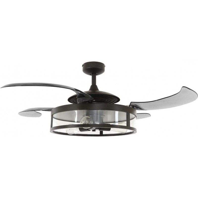 532,95 € Free Shipping | Ceiling fan with light 60W 122×122 cm. 4 folding blades-blades. 3 points of light Steel. Black Color
