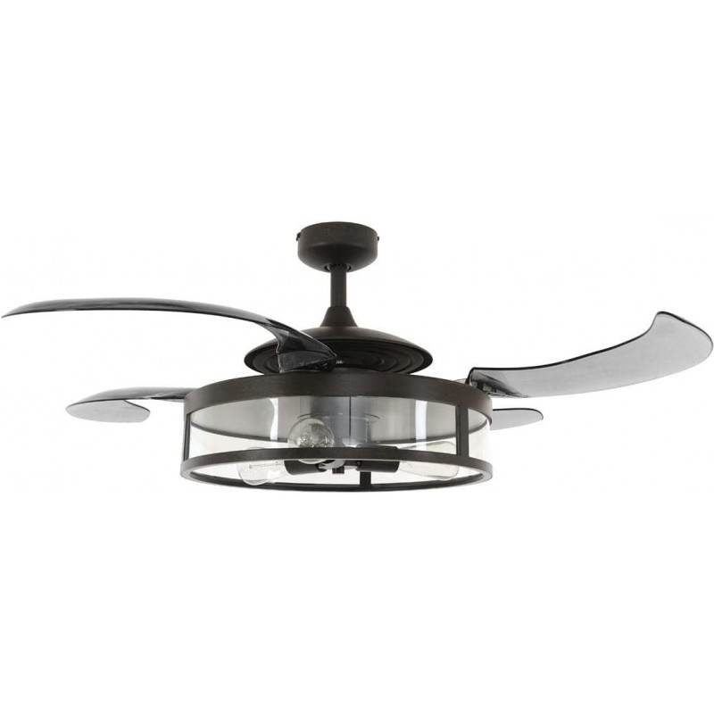 532,95 € Envio grátis | Ventilador de teto com luz 60W 122×122 cm. 4 lâminas-lâminas dobráveis. 3 pontos de luz Aço. Cor preto