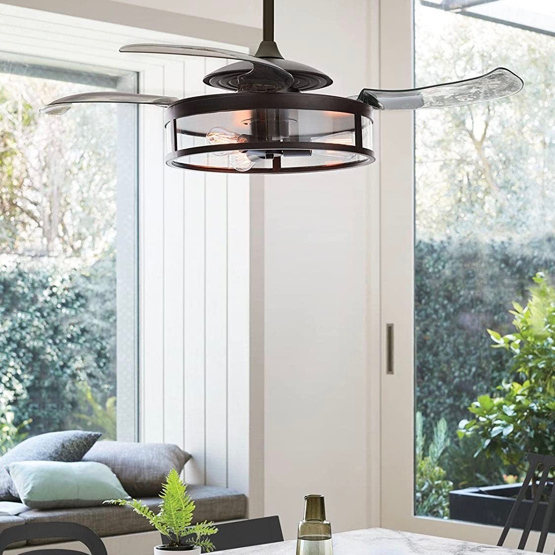 532,95 € Spedizione Gratuita | Ventilatore da soffitto con luce 60W 122×122 cm. 4 lame pieghevoli. 3 punti luce Acciaio. Colore nero