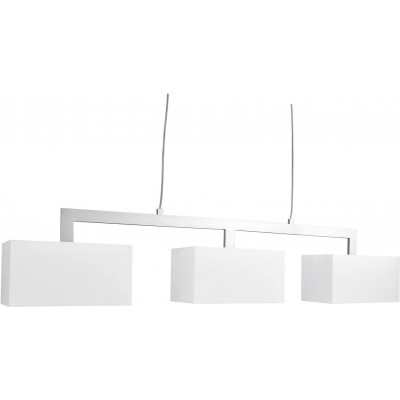 Lampe à suspension 40W Façonner Rectangulaire 102×32 cm. Triple foyer Salle à manger, chambre et hall. Acier et Textile. Couleur blanc