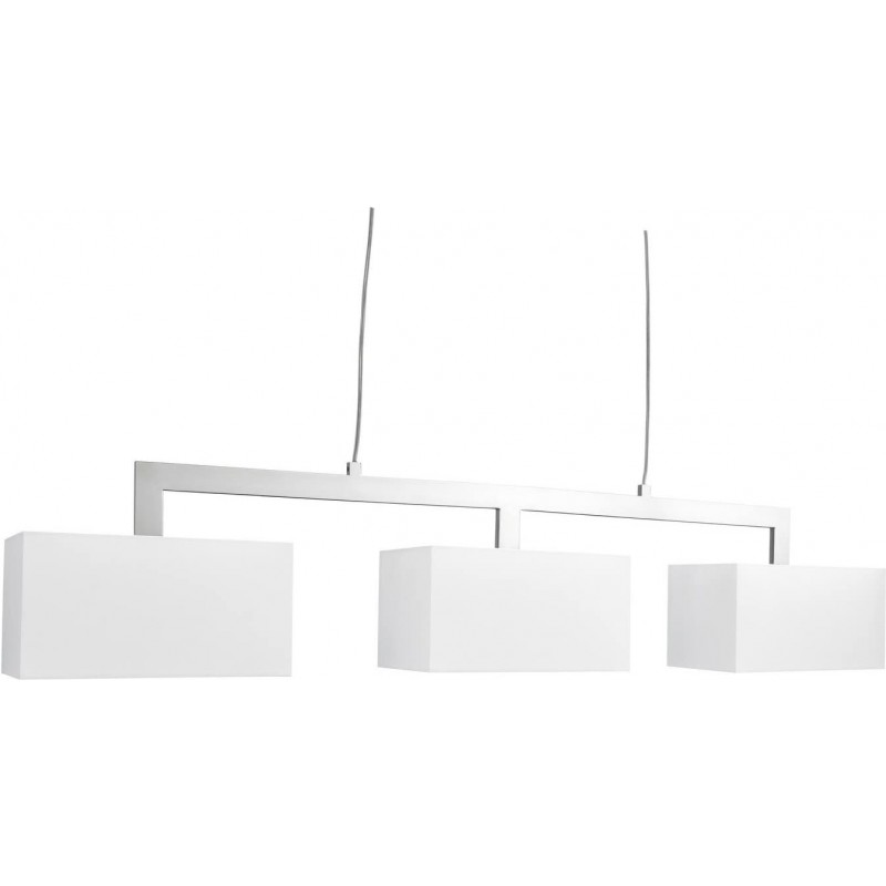 337,95 € Free Shipping | Hanging lamp 40W Rectangular Shape 102×32 cm. Triple focus Dining room, bedroom and lobby. Steel and Textile. White Color