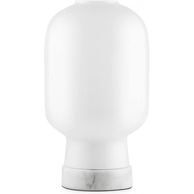 Lámpara de sobremesa Forma Cilíndrica Ø 14 cm. Salón, comedor y dormitorio. Estilo diseño. Textil, Vidrio y Mármol. Color blanco